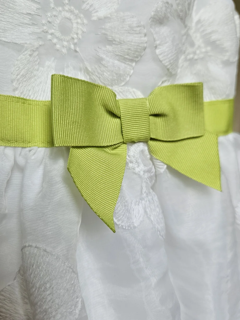 Gymboree White Floral Embroidered Dress with Lime Green Ribbon And Bow - 5T
